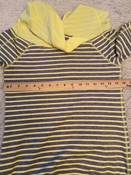 Ivivva By Lululemon Girls 14 Cowl Neck Pullover Yellow Grey Striped Long Sleeve - Picture 6 of 10